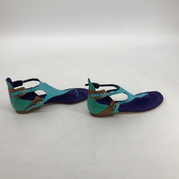 Brian Atwood leather colorblock teal purple brown strappy  caprese thong sandals - Picture 3 of 11